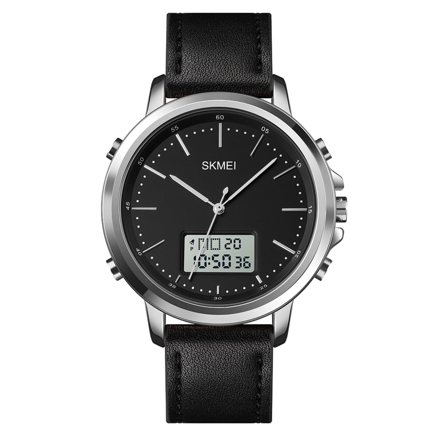 Montre SKMEI Analogique & Digitale, Bracelet Cuir Noir