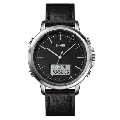 Montre SKMEI Analogique & Digitale, Bracelet Cuir Noir
