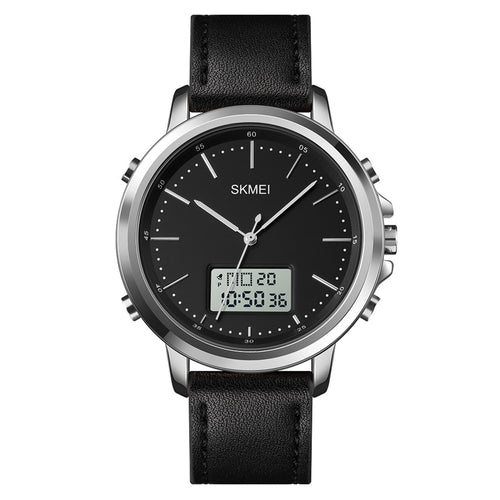 Montre SKMEI Analogique & Digitale, Bracelet Cuir Noir