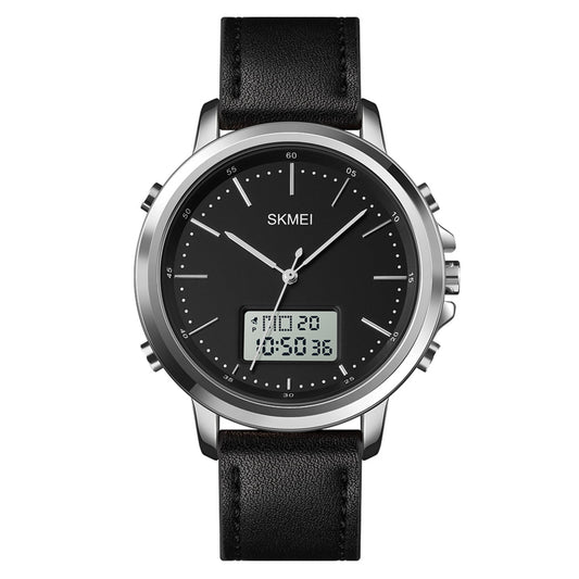 Montre SKMEI Analogique & Digitale, Bracelet Cuir Noir