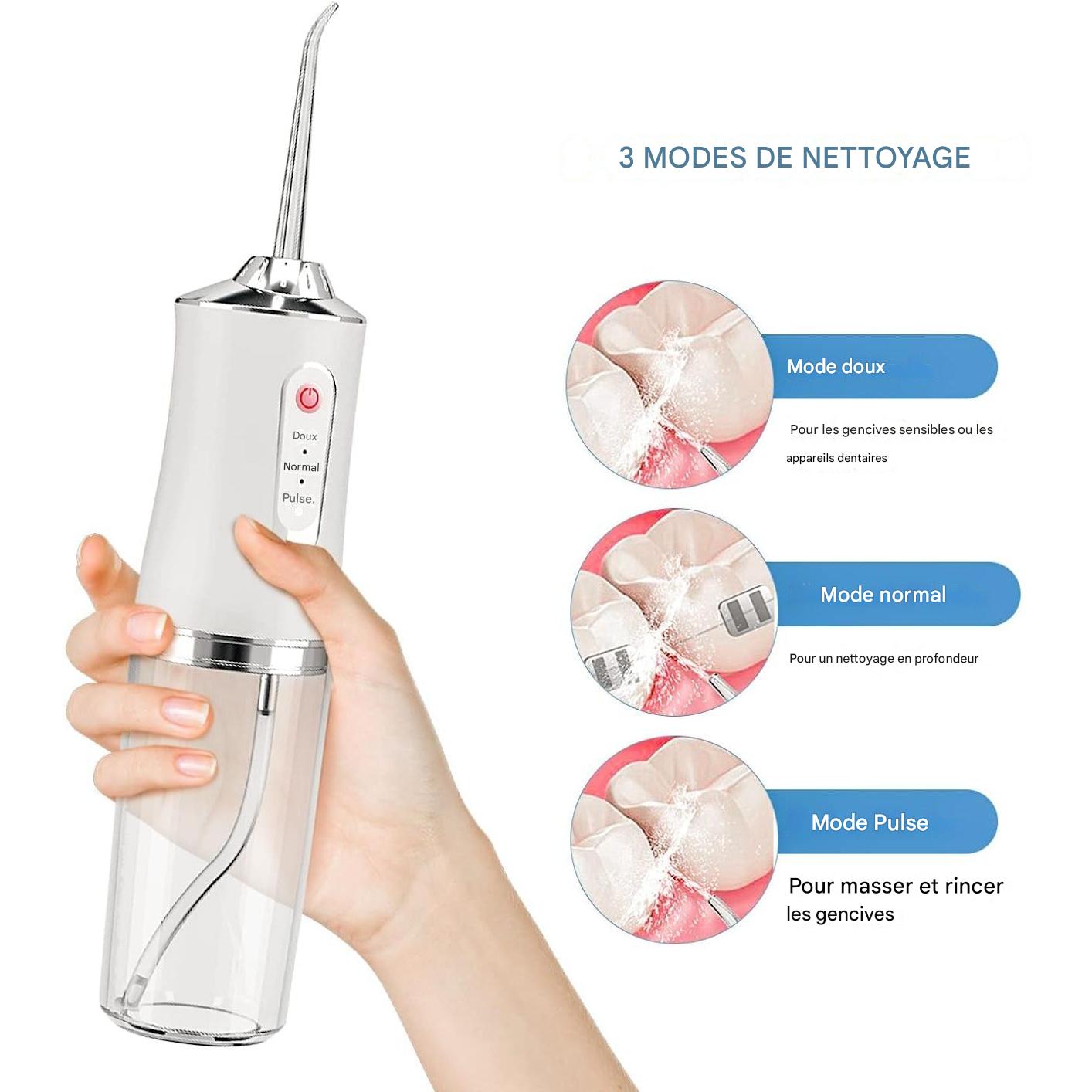 Hydropulseur Dentaire sans Fil – Irrigateur Oral avec 4 Embouts et Réservoir Amovible