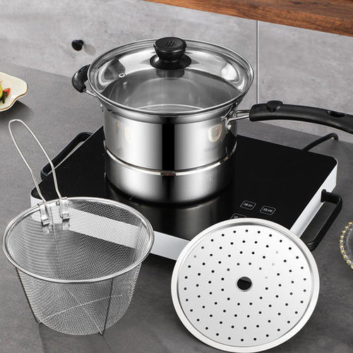 Marmite Friteuse Multifonction en Acier Inoxydable avec Couvercle