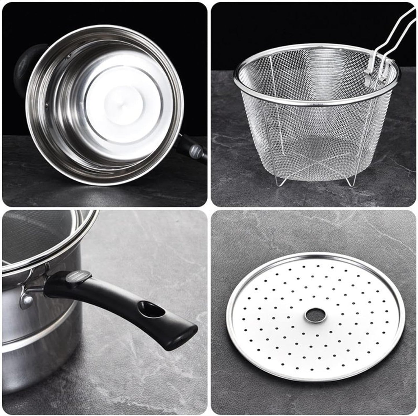 Marmite Friteuse Multifonction en Acier Inoxydable avec Couvercle