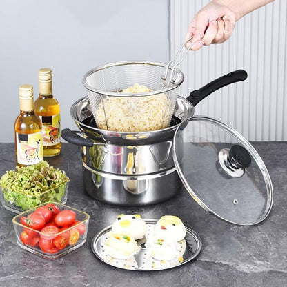 Marmite Friteuse Multifonction en Acier Inoxydable avec Couvercle