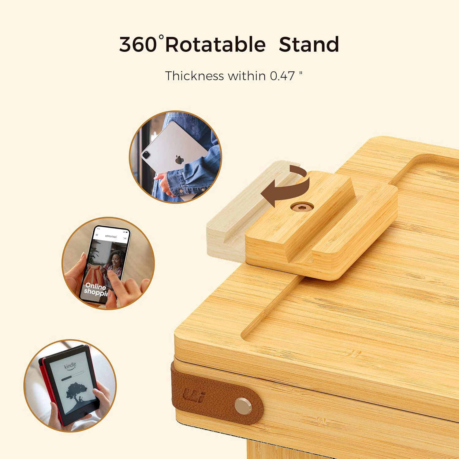 Table d’appoint en bambou pour accoudoir de canapé