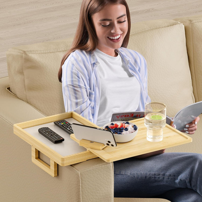 Table d’appoint en bambou pour accoudoir de canapé