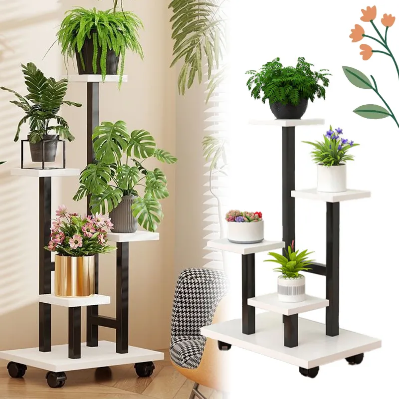 Support Mobile pour Plantes à 4 Niveaux