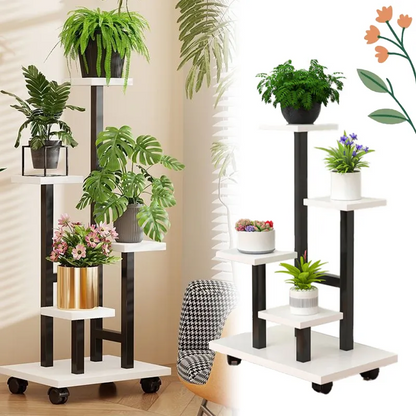 Support Mobile pour Plantes à 4 Niveaux