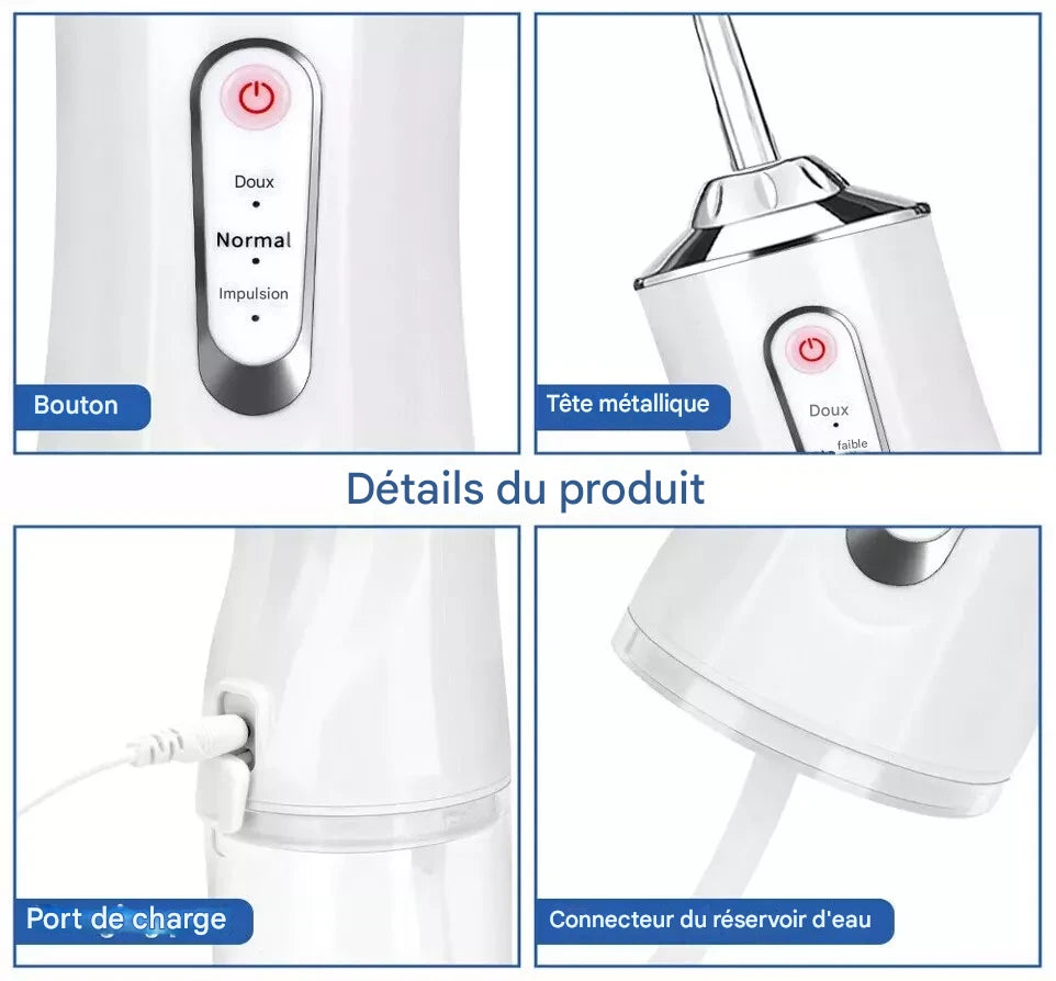 Hydropulseur Dentaire sans Fil – Irrigateur Oral avec 4 Embouts et Réservoir Amovible